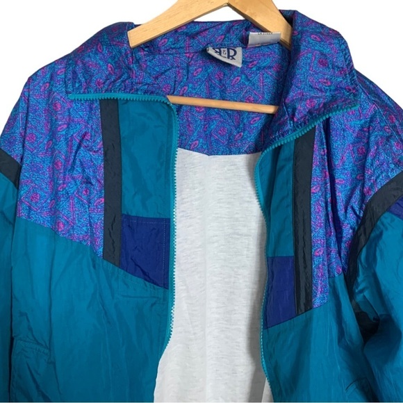 R&R Sports Jacket Vintage 90’s Abstract Print Full Zip Windbreaker Womens Size 8 - Picture 12 of 15